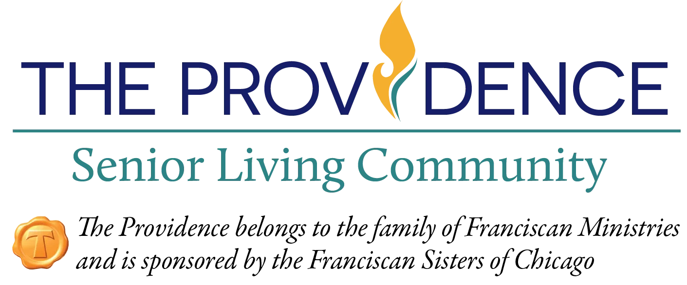 Logo of The Providence Senior Living Community with stylized flame and text.